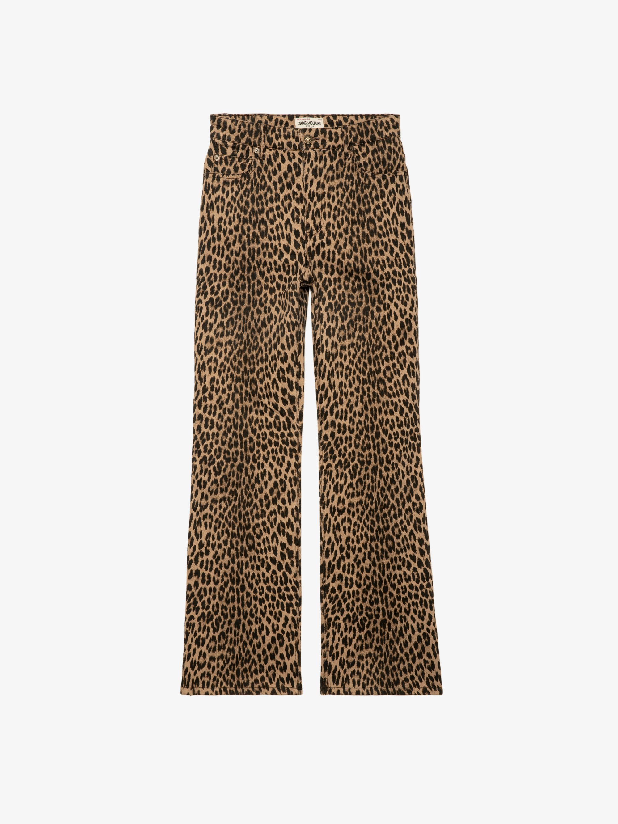 Jean Evy - Wide-fit multi-pocket trousers in leopard print denim.